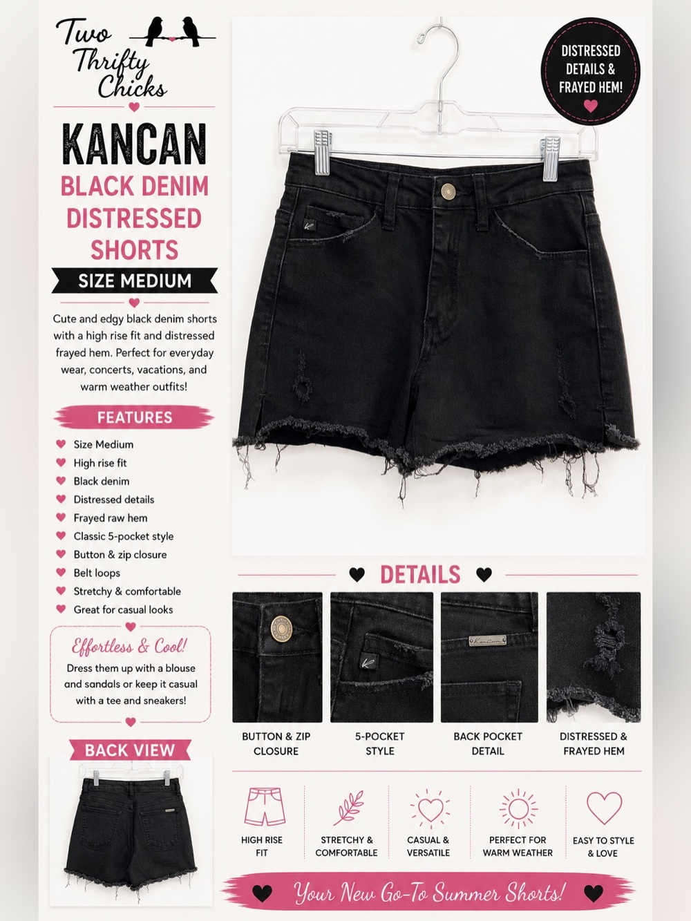 KanCan Black Distressed Denim Shorts | Size M | GUC